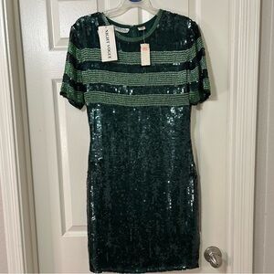 NWT Vintage Night Vogue Sequin Green Dress with Stripes Size S